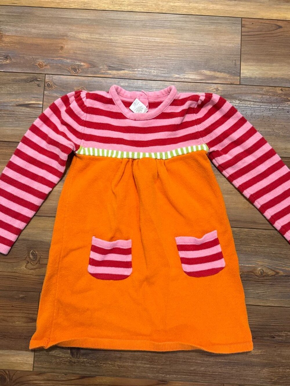 Gymboree Cozy Cutie Orange Red Green Striped Sweater Dress 5T
